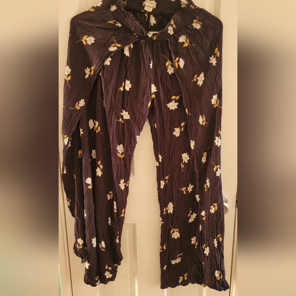 Women's Black Leg Wide Floral Pants S - Picture 9 of 12